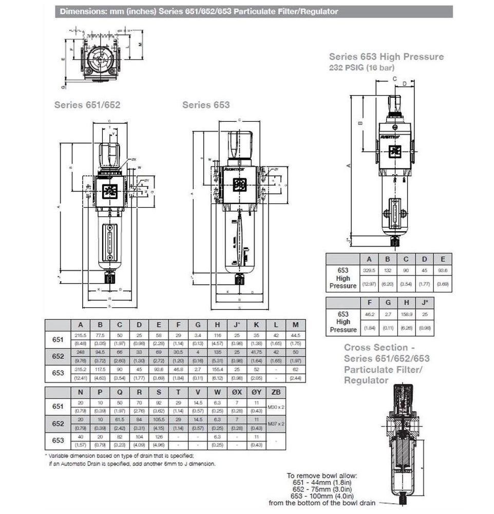 8653APBP6FA00GN NUMATICS/AVENTICS PARTICULATE FILTER/REGULATOR 653 SERIES 1" NPT, 5MIC, 7-125PSI, PB W/BG, SEMI AD, LP PSI GAUGE